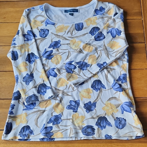 Karen Scott, Women's Pullover, Blue & Yellow, Cotton Blend Top, Size M - Picture 1 of 4